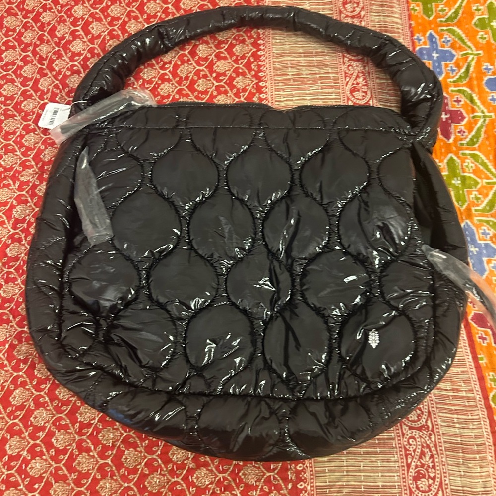 FP Movement by Free People Shiny Black Quilted Shoulder Bag - Picture 1 of 8